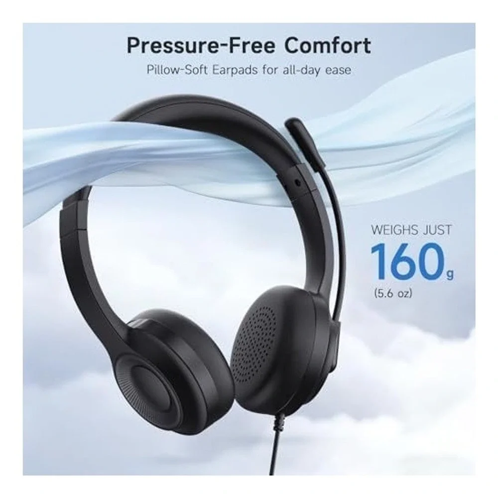 AOC USB Wired Headset Noise Cancelling Rotating Microphone Black PC Mac